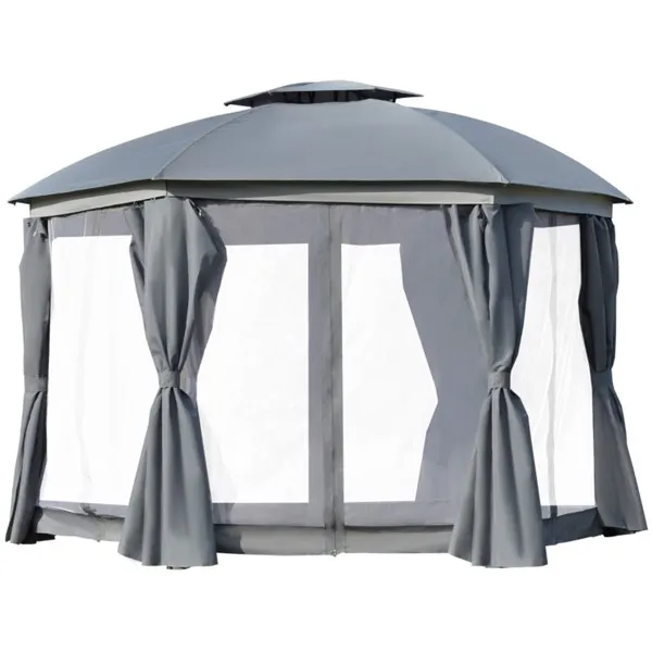 144x144 Inch Round Outdoor Gazebo With Double Roof & Netting