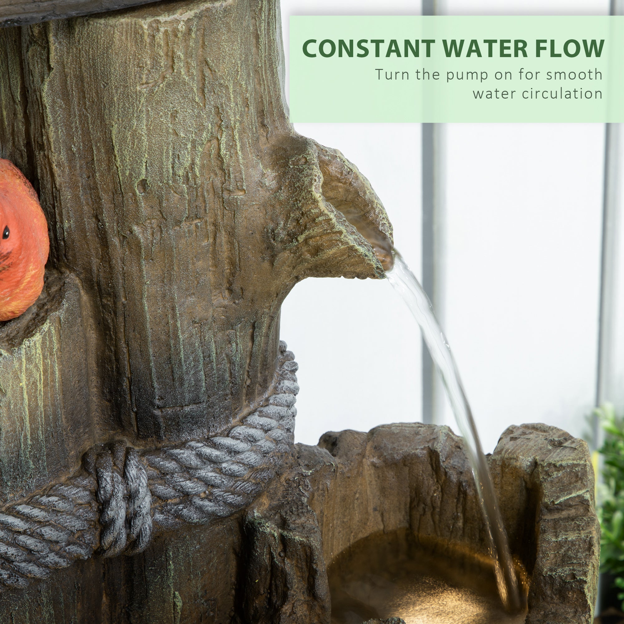 3-Tier Cascading Garden Fountain with Birdhouse & LED Lights