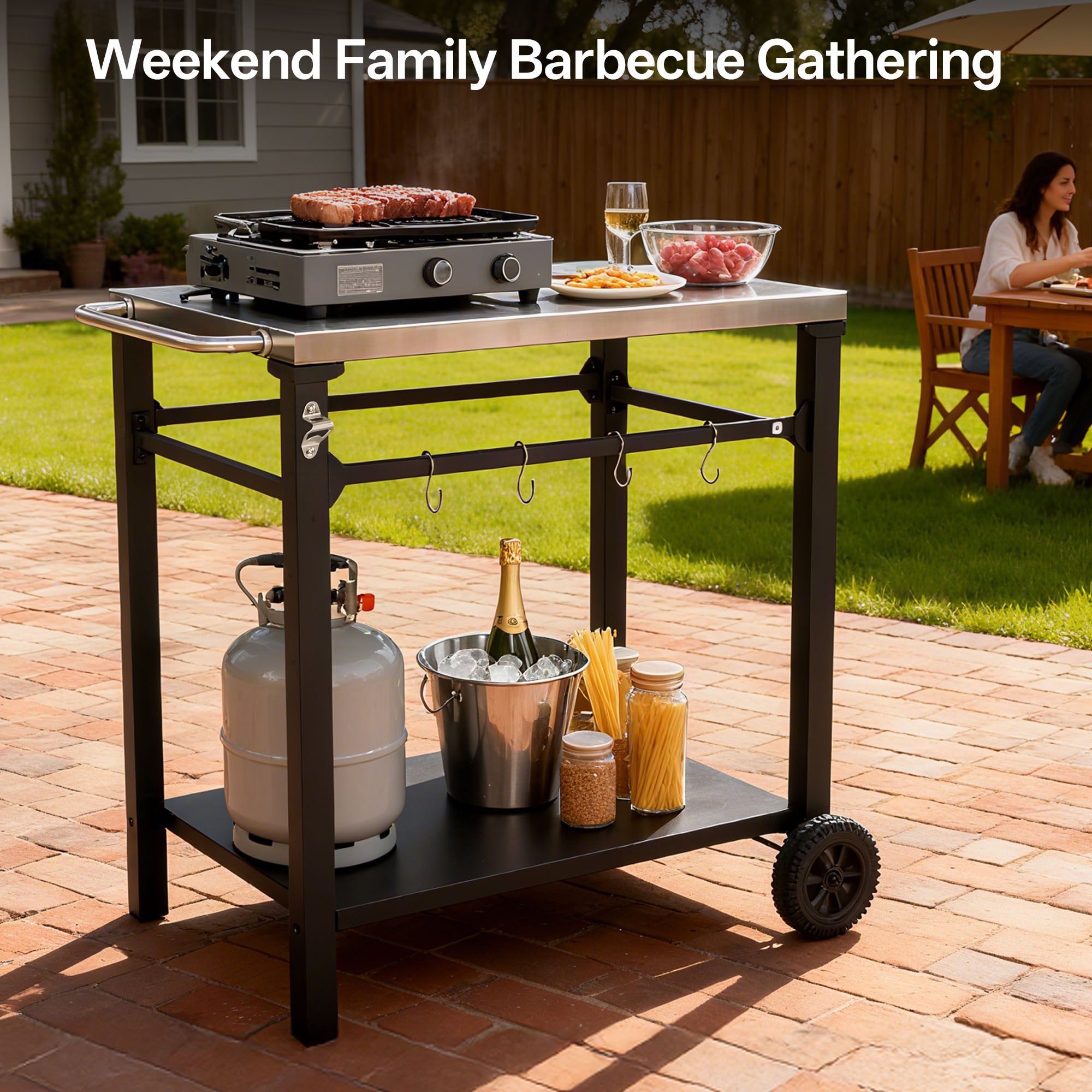 2-Tier Outdoor Grill Cart with Stainless Steel Top