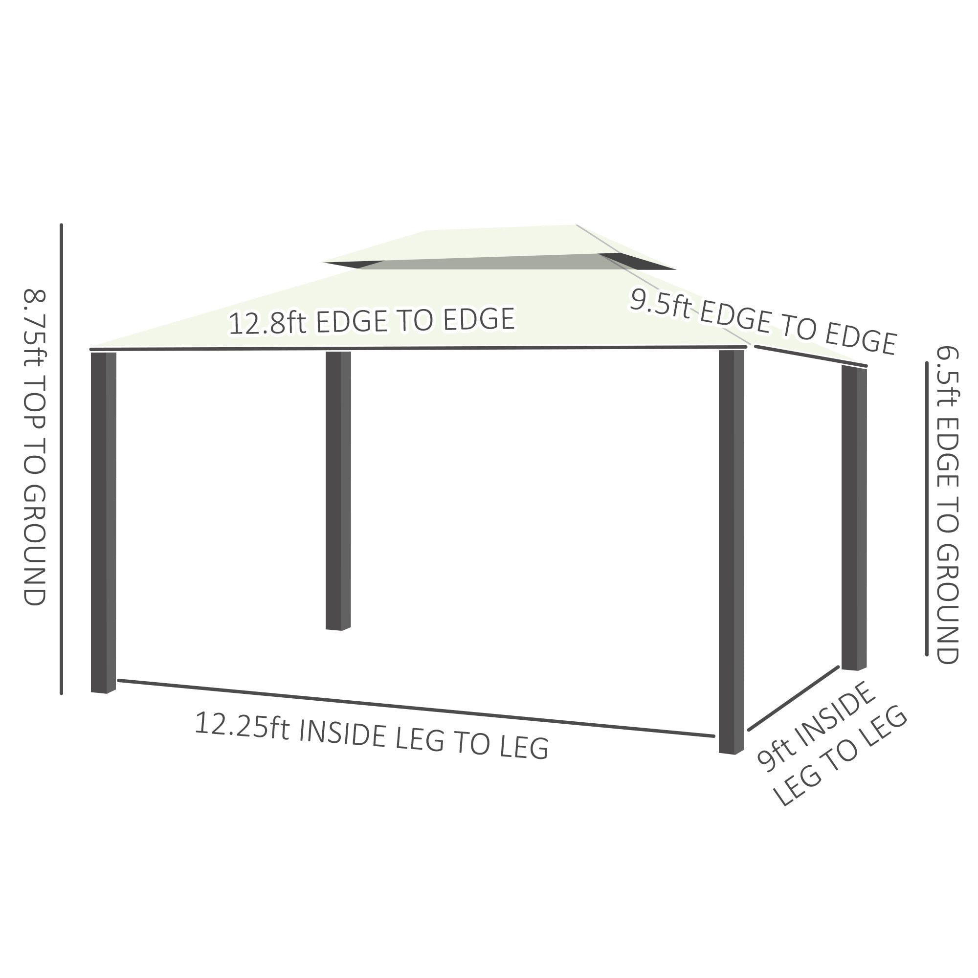 10 x 13 Aluminum Patio Gazebo with Double Roof, Netting & Curtains