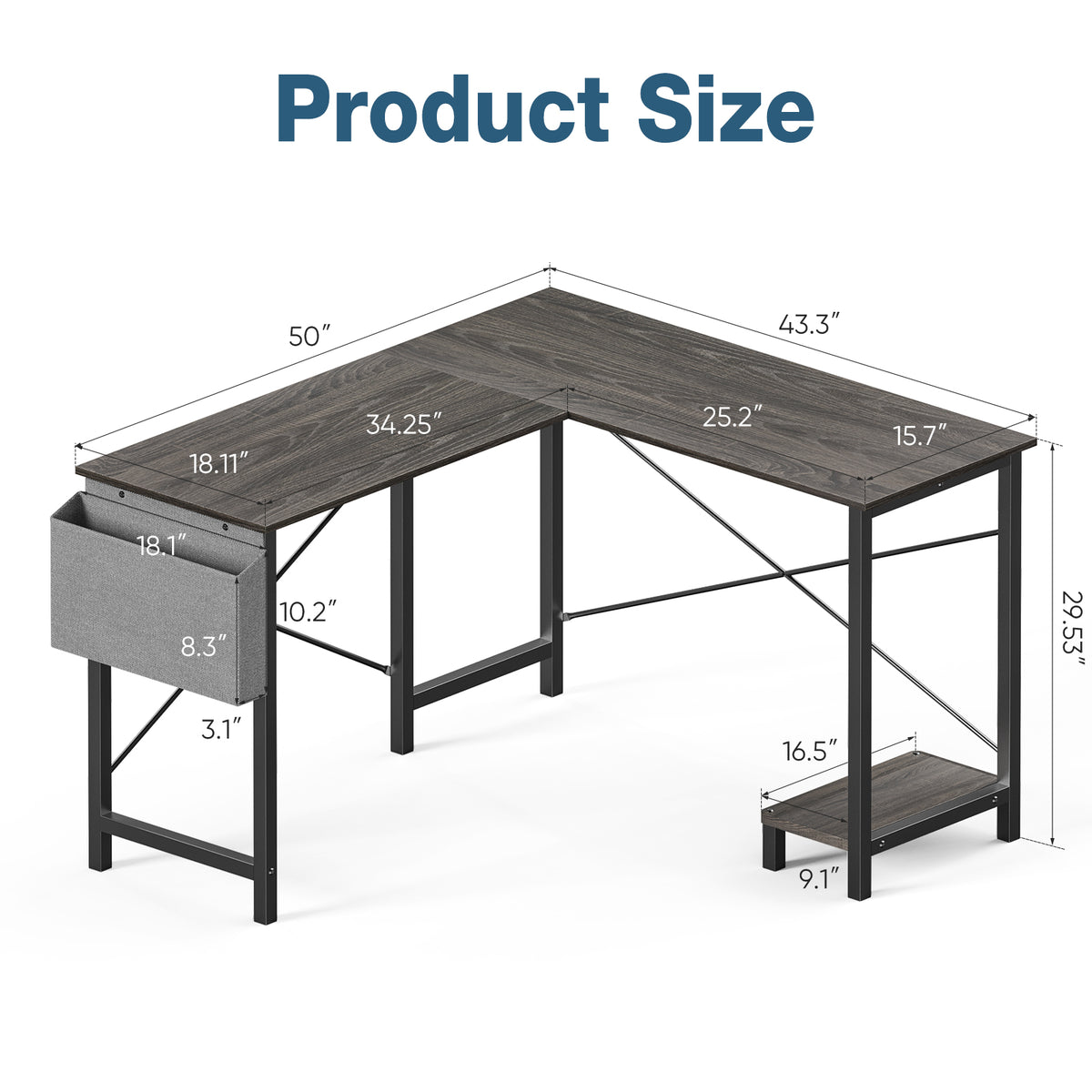 L-Shaped Computer Desk with Storage