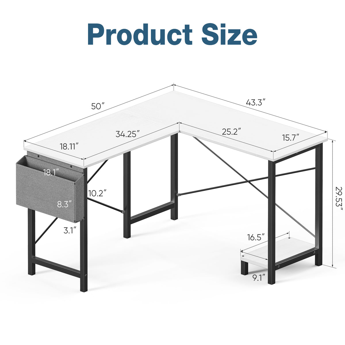 L-Shaped Computer Desk with Storage