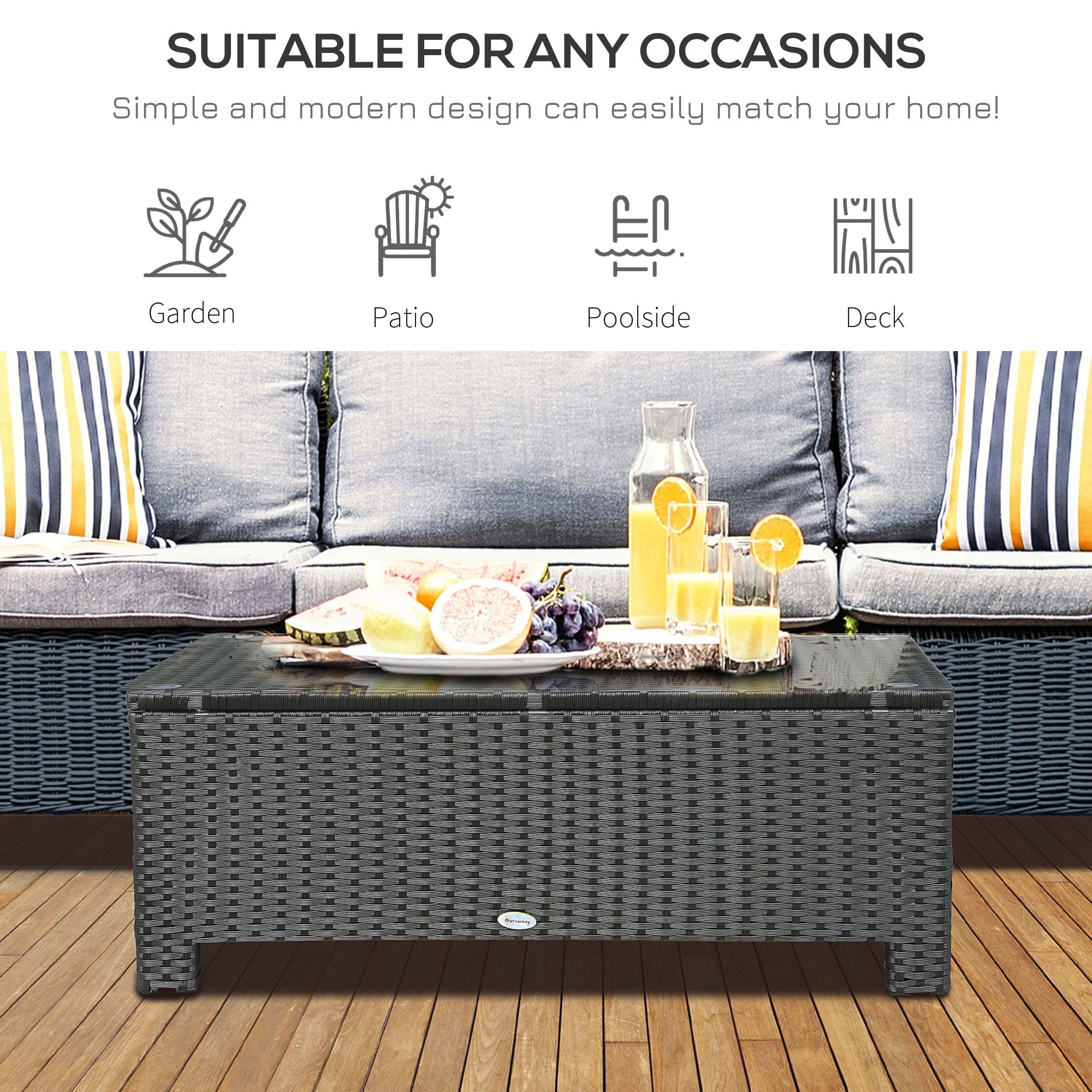 Large Hand-Woven PE Rattan Patio Coffee Table