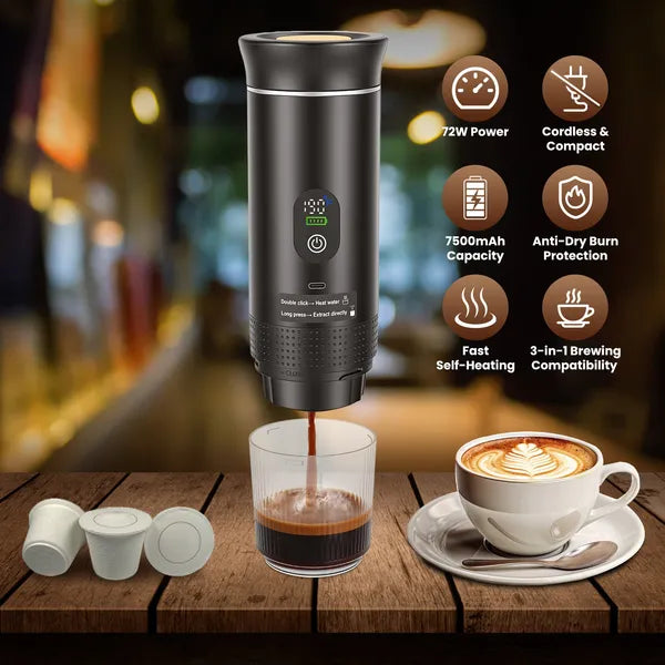 3-in-1 Portable Espresso Machine with 7500mAh Battery