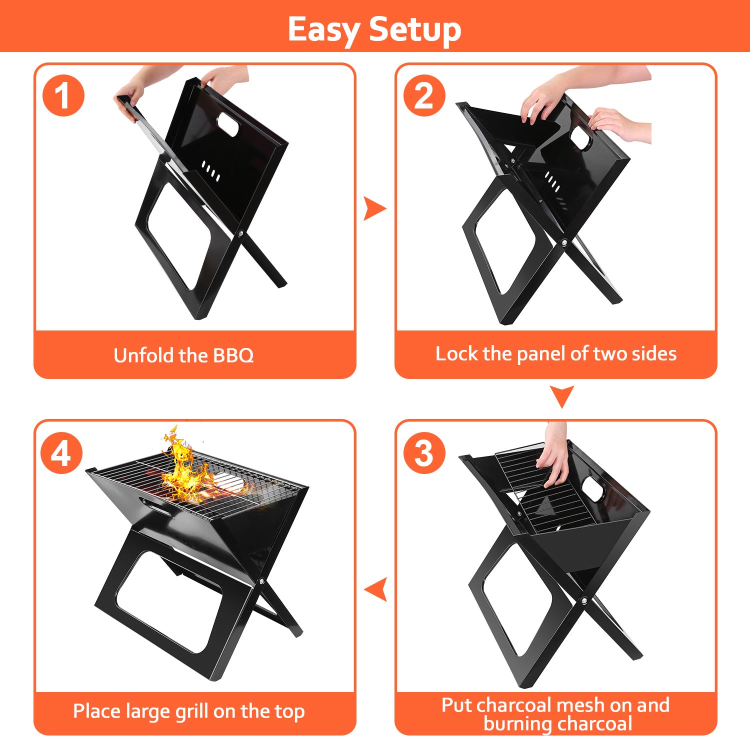Portable Foldable Charcoal BBQ Grill for Camping