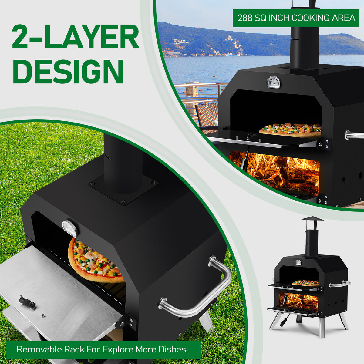 Black Bottom With Folding Table Legs Pizza Oven Square With Chimney
