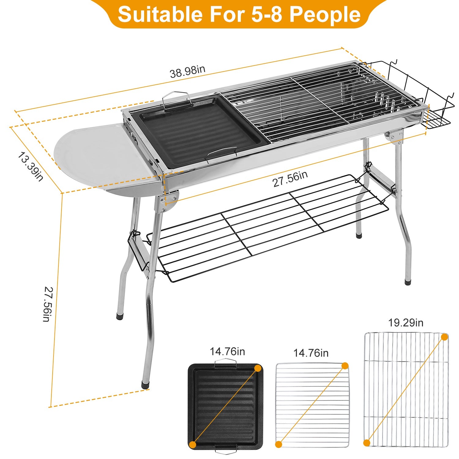 Foldable Portable Charcoal BBQ Grill Stainless Steel