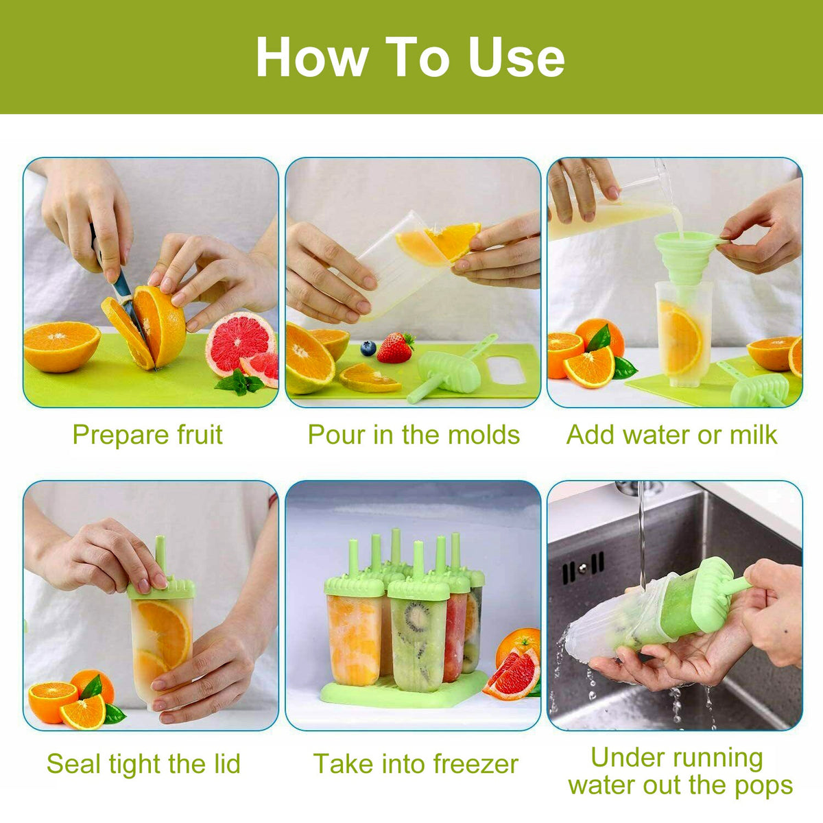 1 Set 6 Cavity Popsicle Molds Reusable Ice Cream DIY Ice Maker Ice