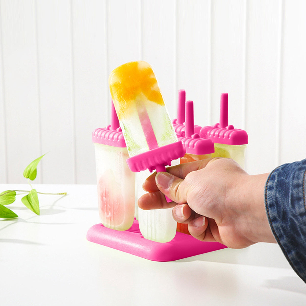1 Set 6 Cavity Popsicle Molds Reusable Ice Cream DIY Ice Maker Ice