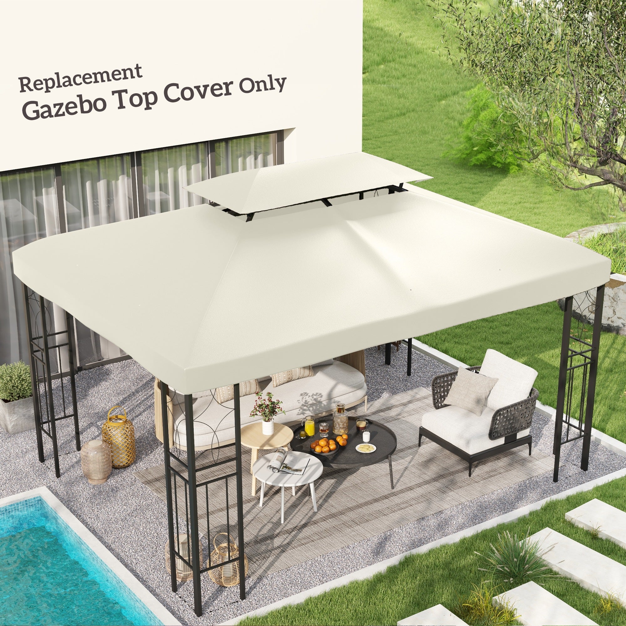 10x13 2-Tier Gazebo Replacement Canopy Top, Charcoal