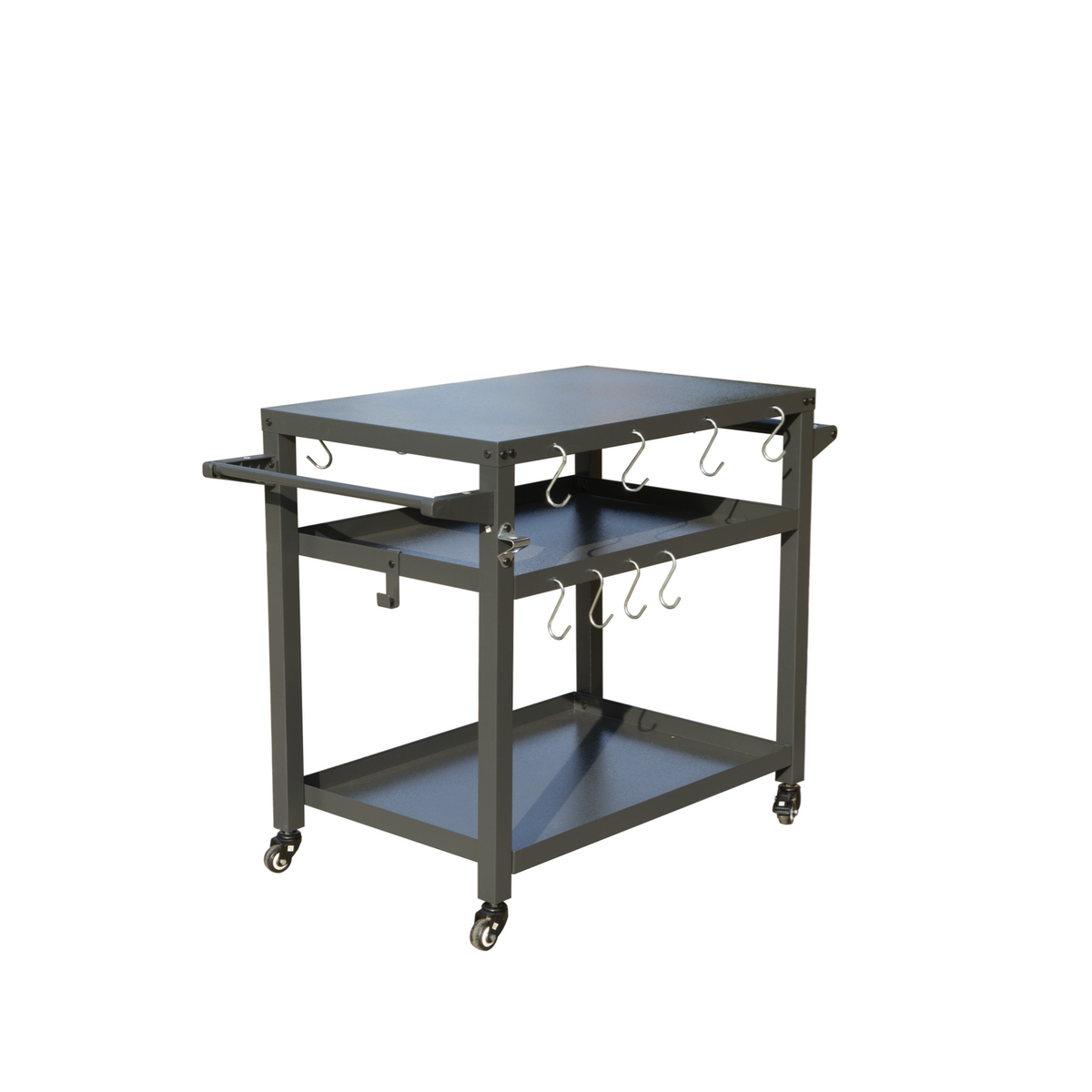3-Shelf Grill Cart with Wheels and Propane Tank Hook