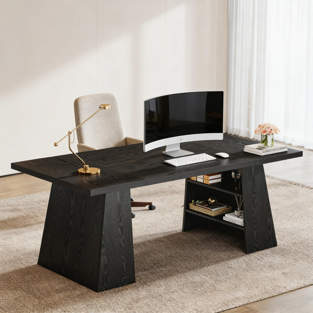 Executive Computer Desk with Storage Shelves