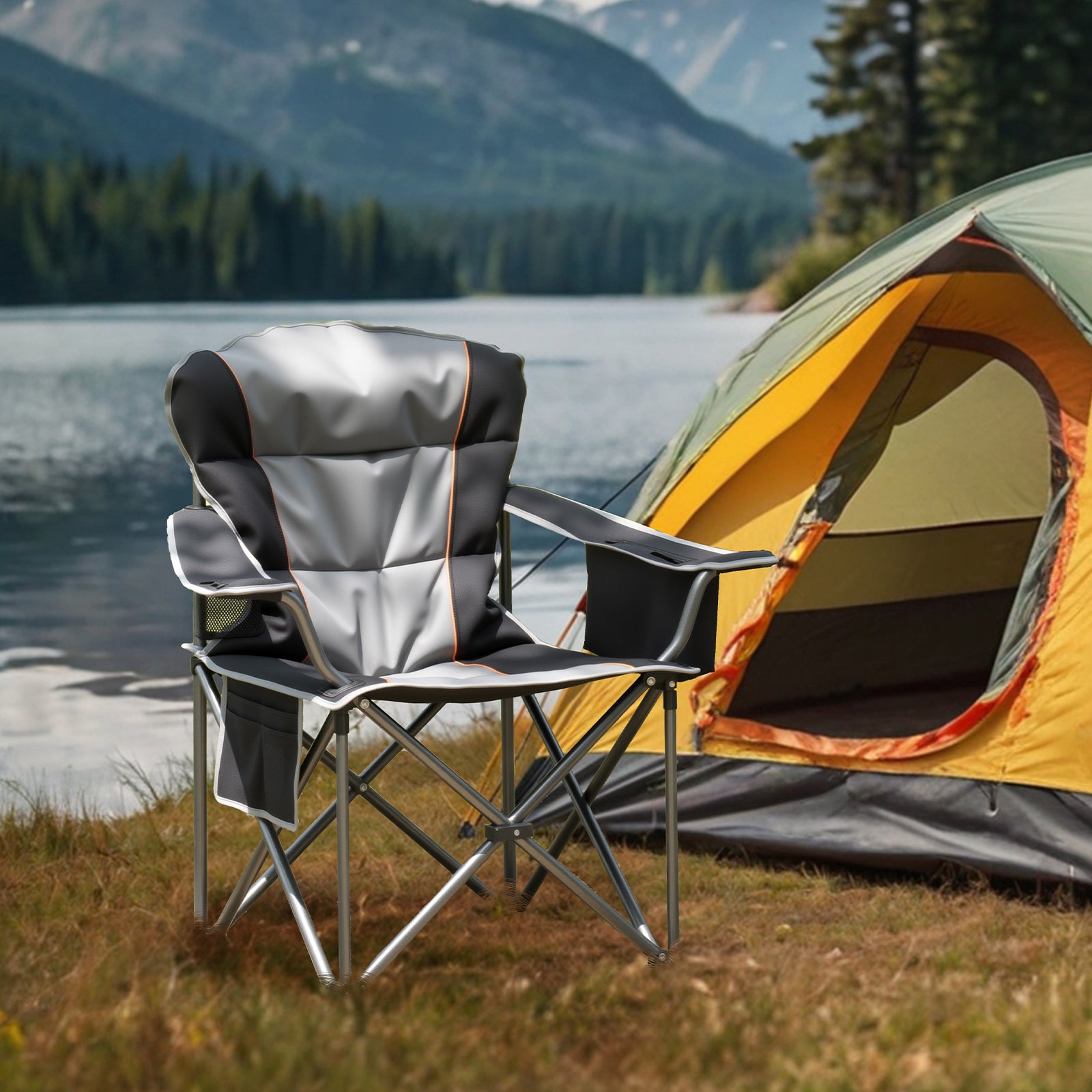 Oversized Folding Camping Chair with Cooler Bag