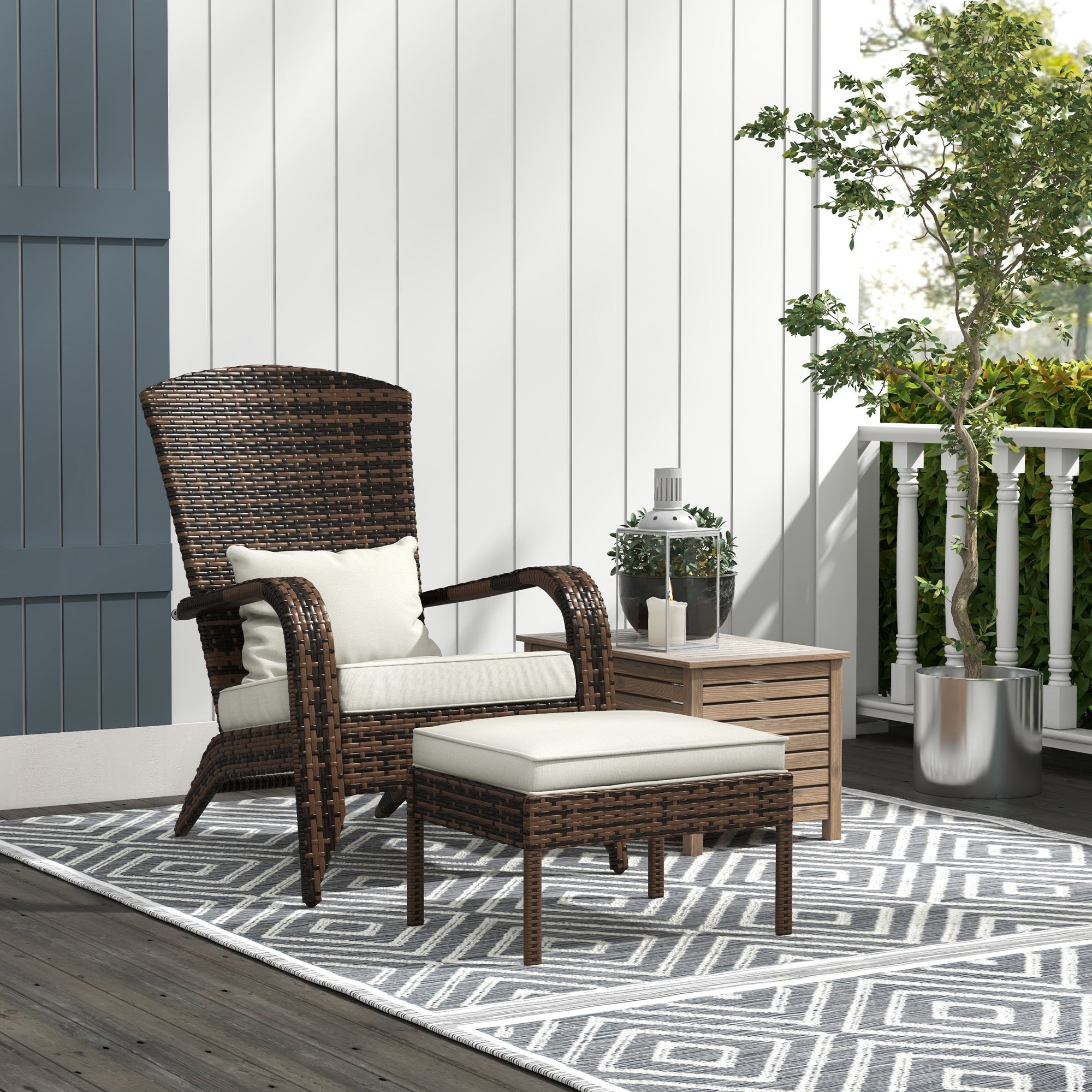 Wicker Adirondack Chair with Ottoman and Cushions