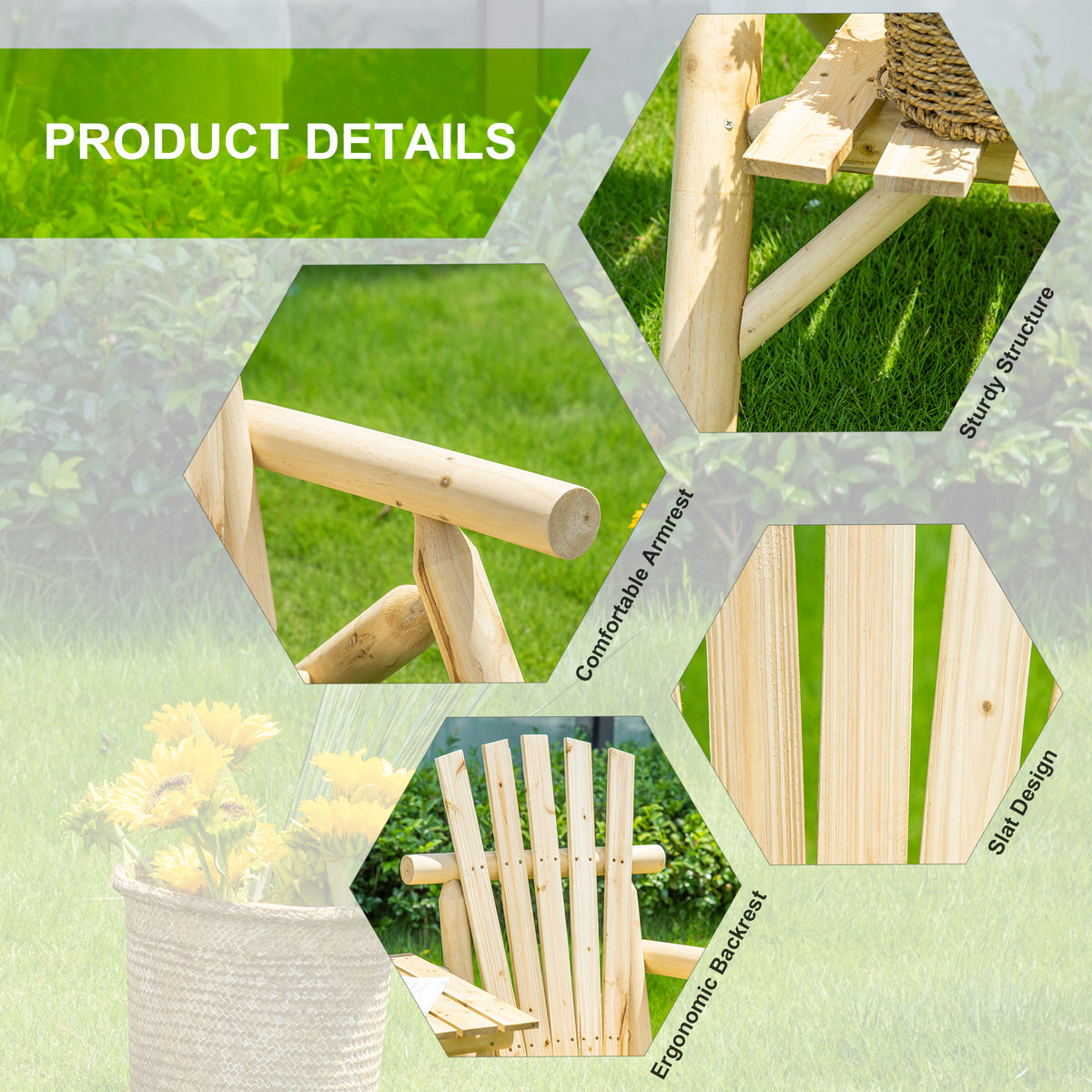 2-Seat Wooden Adirondack Bench With Built-In Table