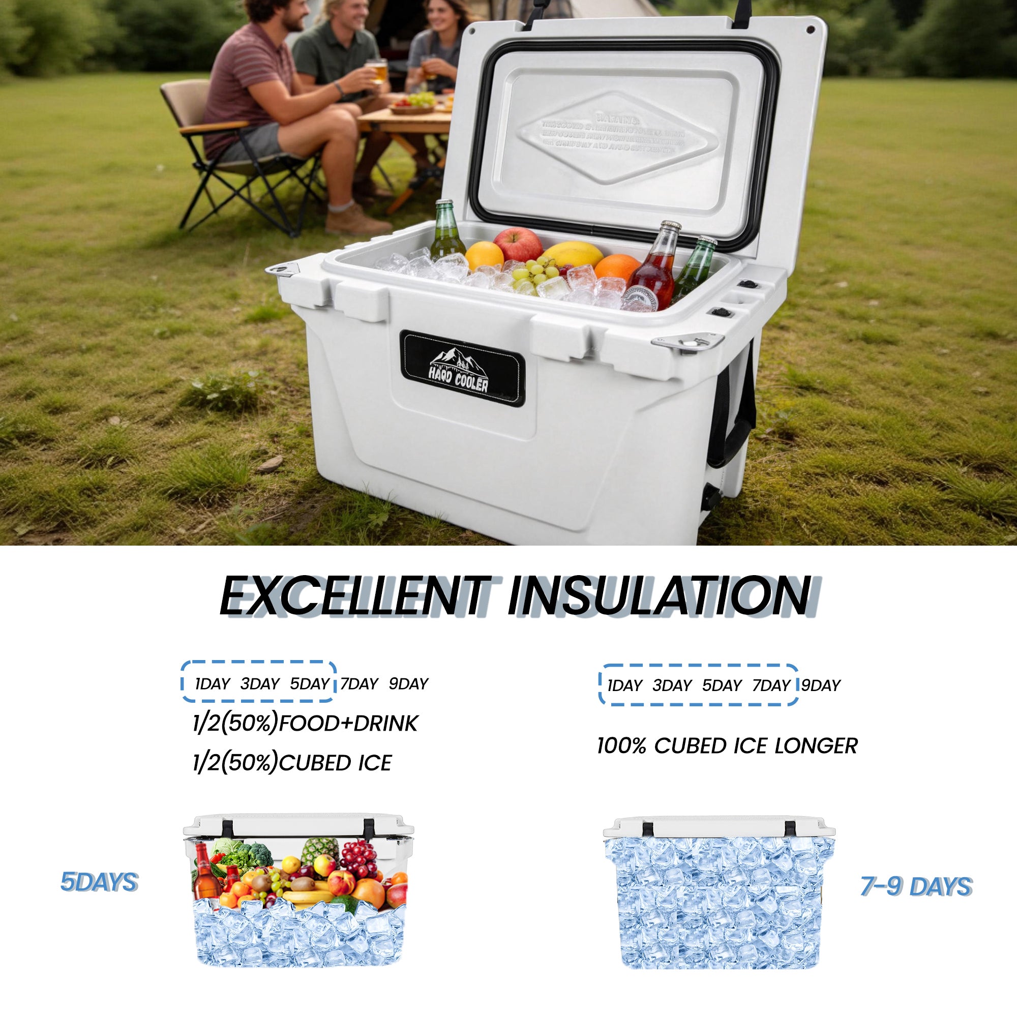 65QT Portable Insulated Cooler Box for Camping & Fishing