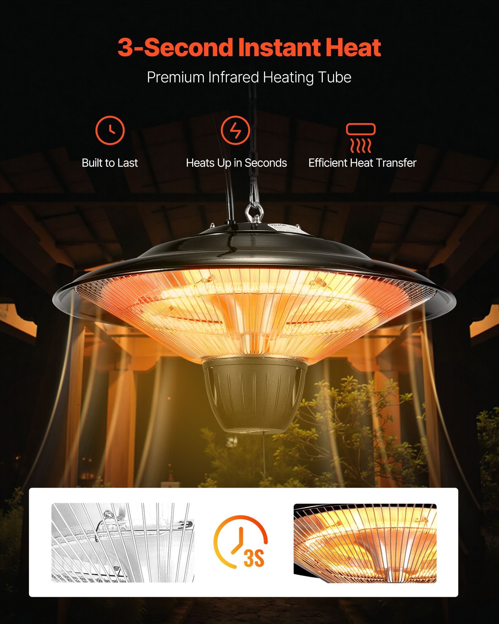 1500W Electric Hanging Patio Infrared Heater