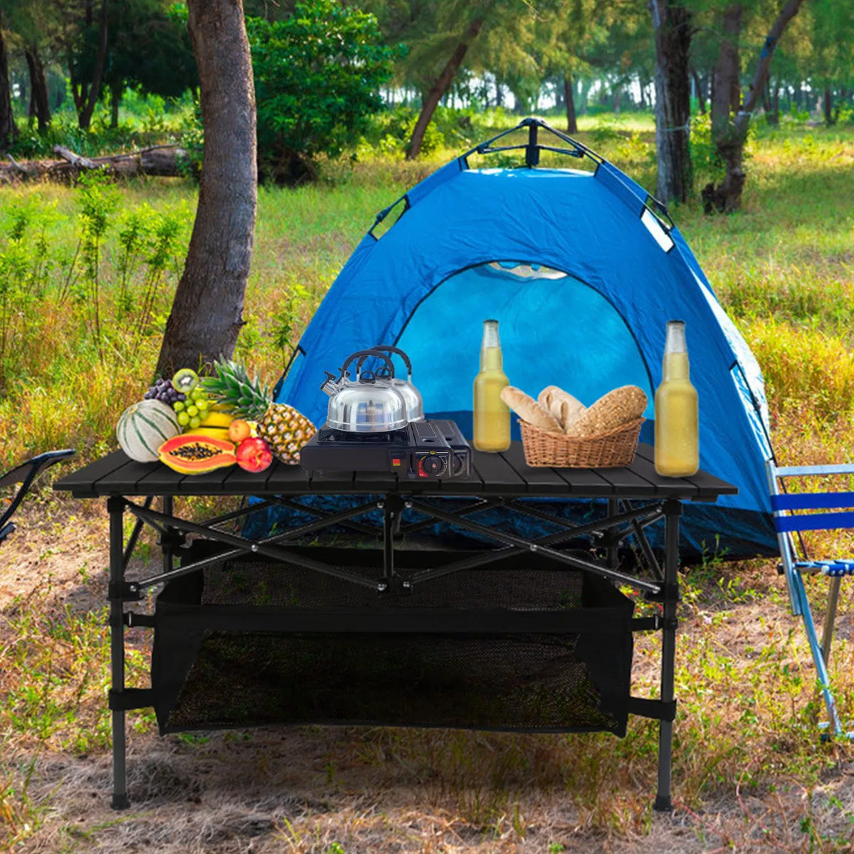 220 Lb Capacity Foldable Camping Table Aluminum Top & Steel Frame