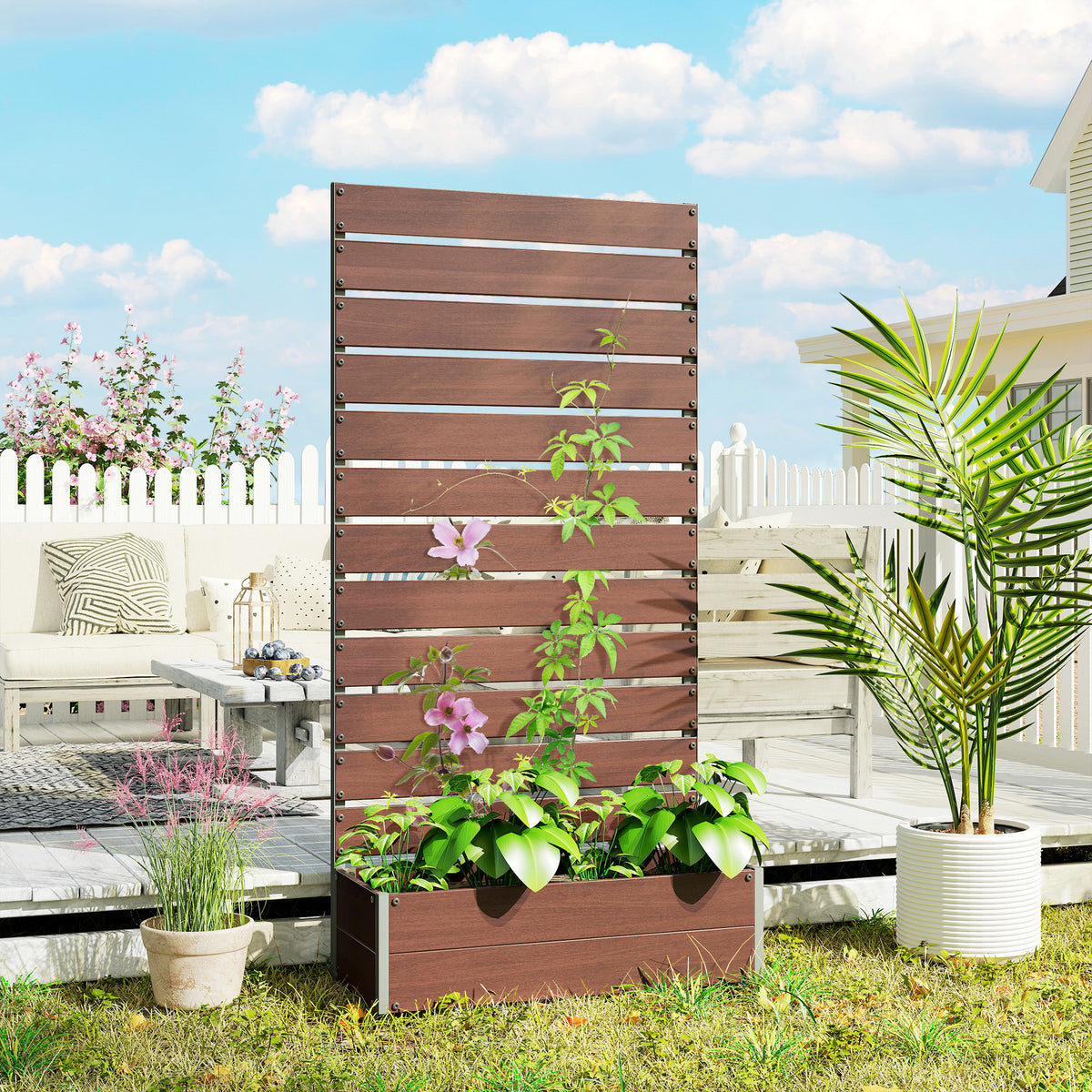 Raised Garden Bed with Trellis Planter Box, Light Brown