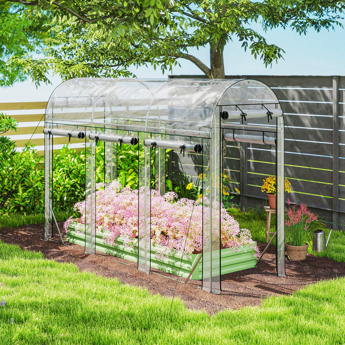 Walk-In Tunnel Greenhouse 10x3x6.5ft with 8 Roll-Up Doors