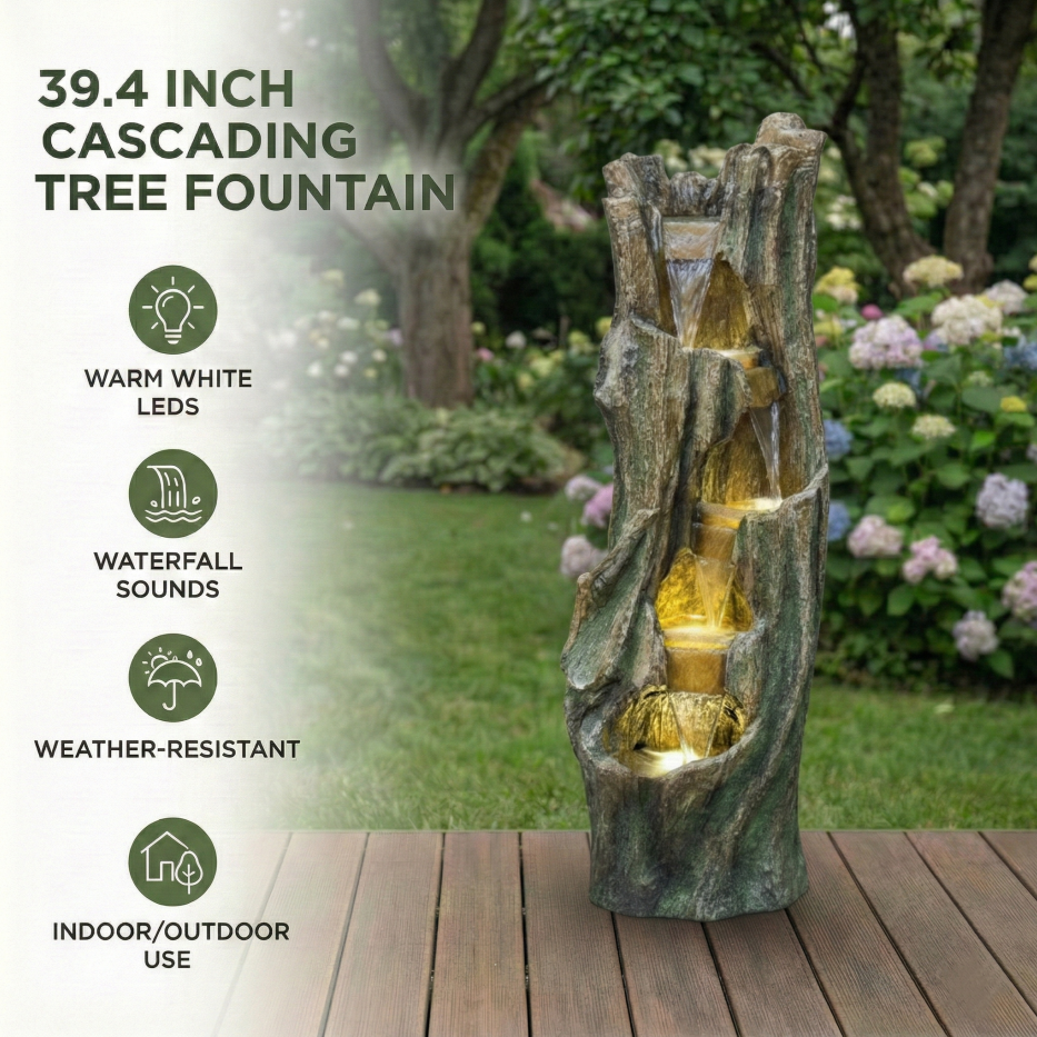 Outdoor Waterfall Fountain with LED Lights