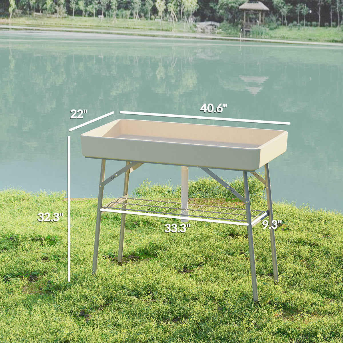 3.4ft Folding Cooler Table with Drain and Storage Shelf