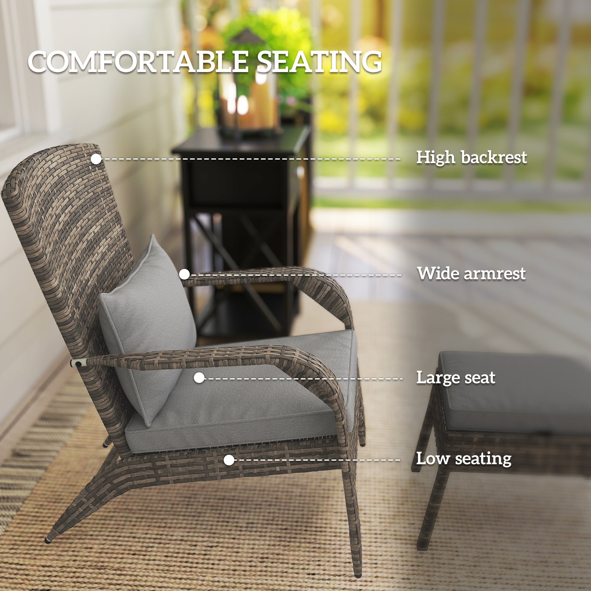 Wicker Adirondack Chair with Ottoman & Cushions Gray
