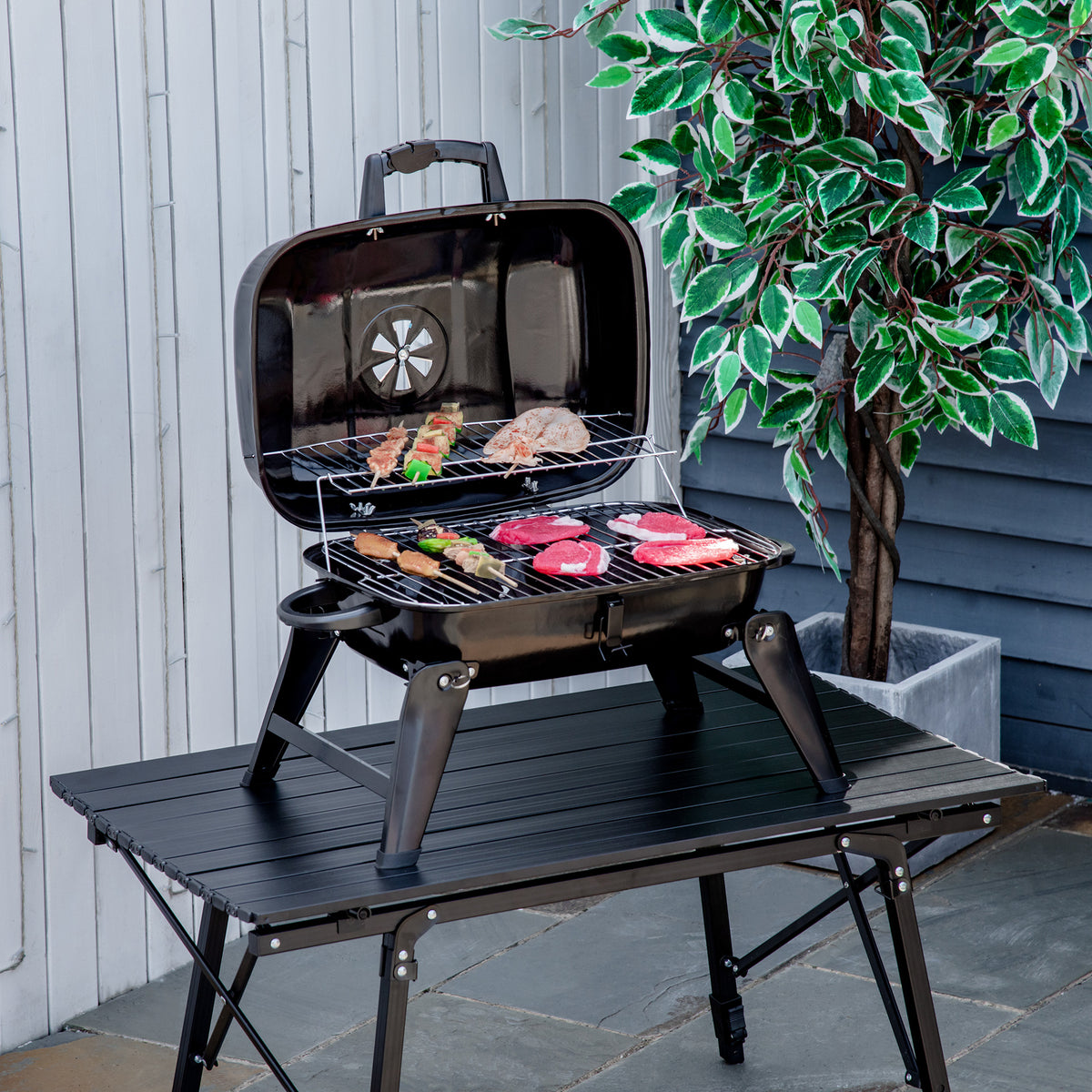 14" Portable Charcoal Grill with Folding Legs