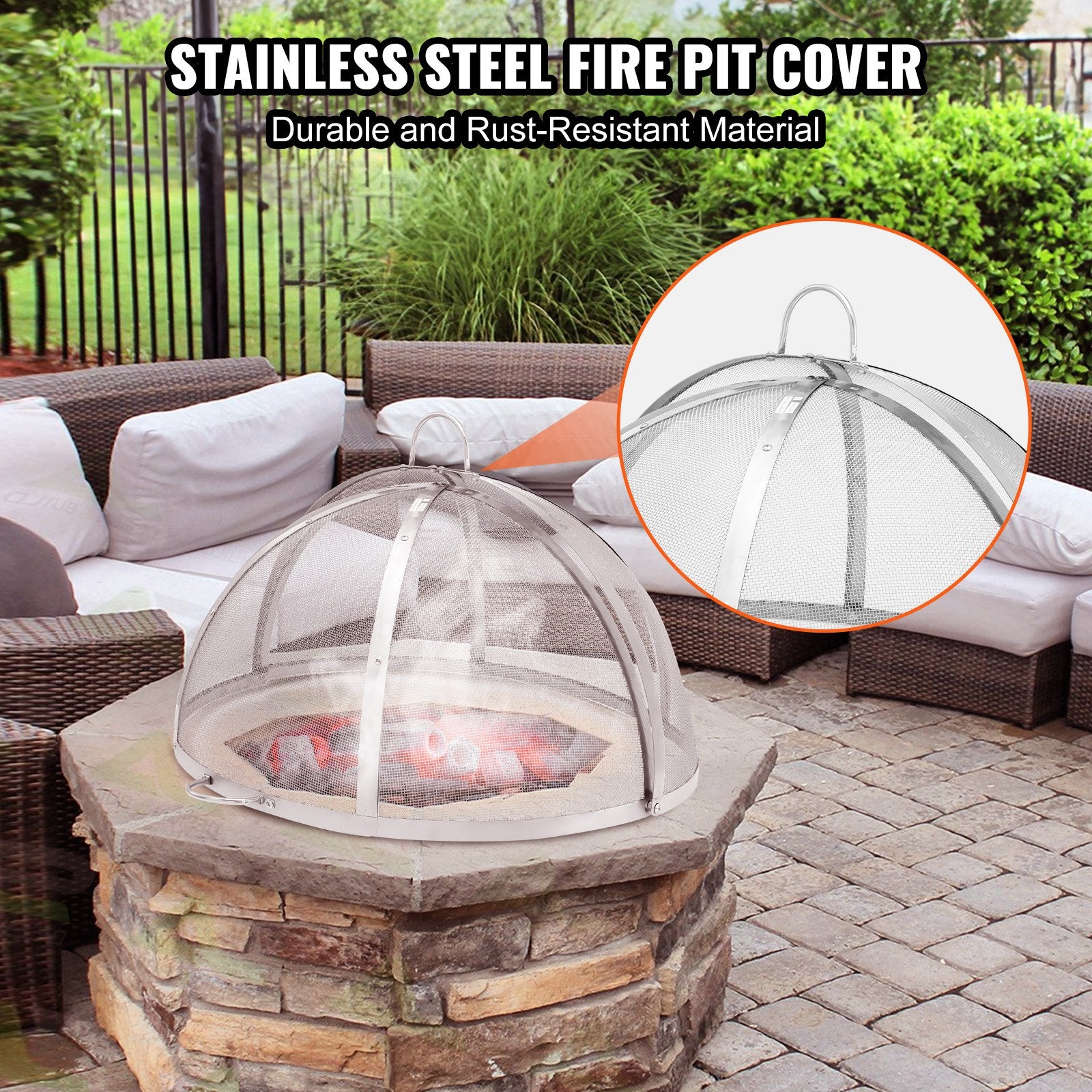 40" Fire Pit Spark Screen Lid, Stainless Steel