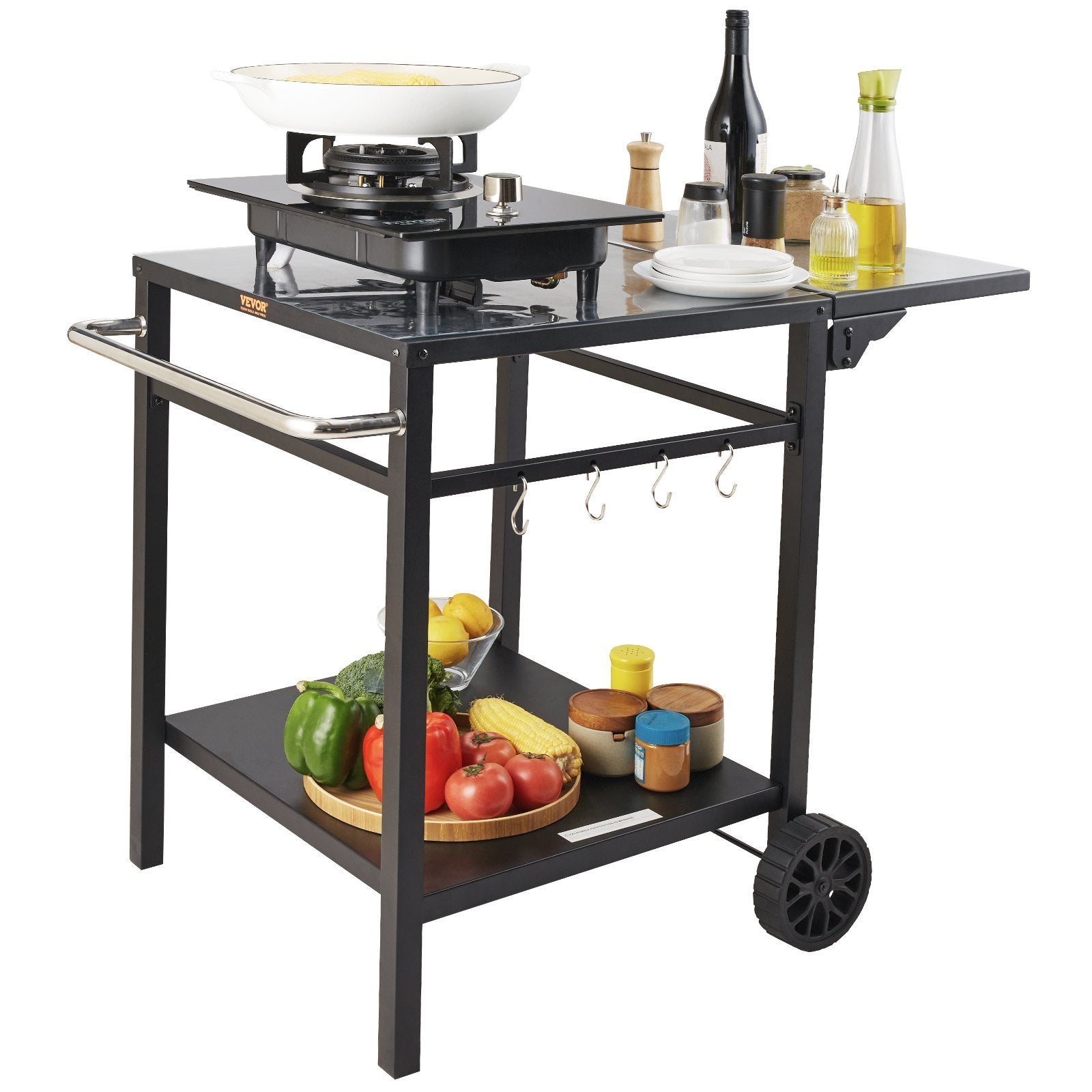 Outdoor Grill Cart with Double Shelf & Wheels