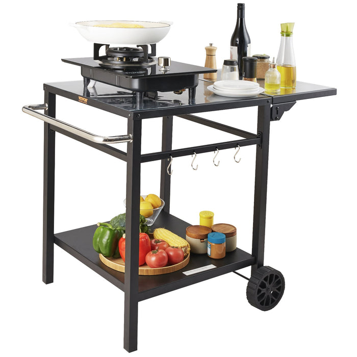 Outdoor Grill Cart with Double Shelf & Wheels