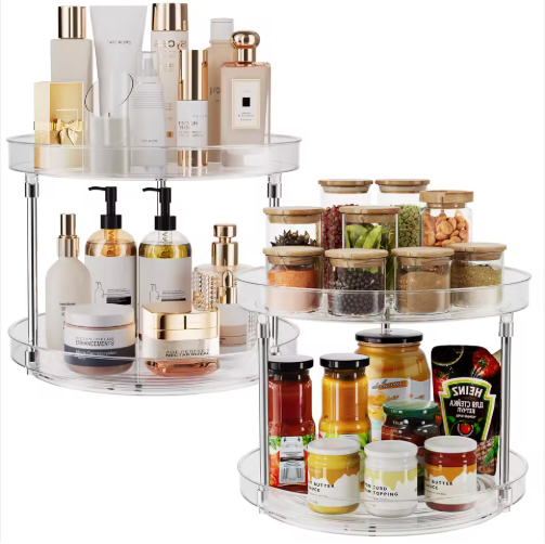 Pack Of 2 Double-Layer Turntable Rotating Spice Rack Organization