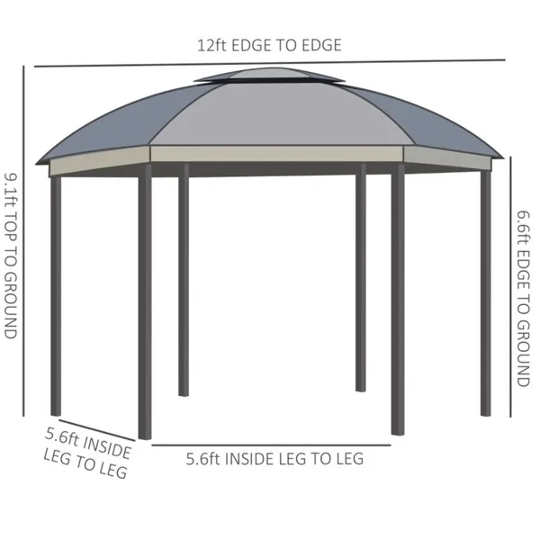 144x144 Inch Round Outdoor Gazebo With Double Roof & Netting
