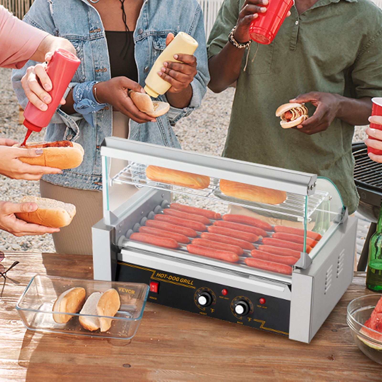7-Roller Hot Dog Roller Grill 1050W Stainless Steel Cooker