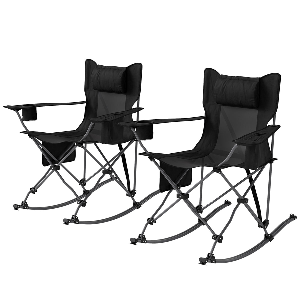 Folding Rocking Camping Chair 2-Pack with Headrest & Cooler
