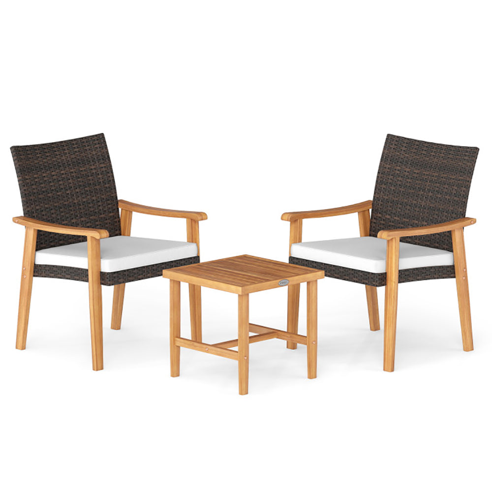 3-Piece PE Wicker Patio Set with Acacia Wood