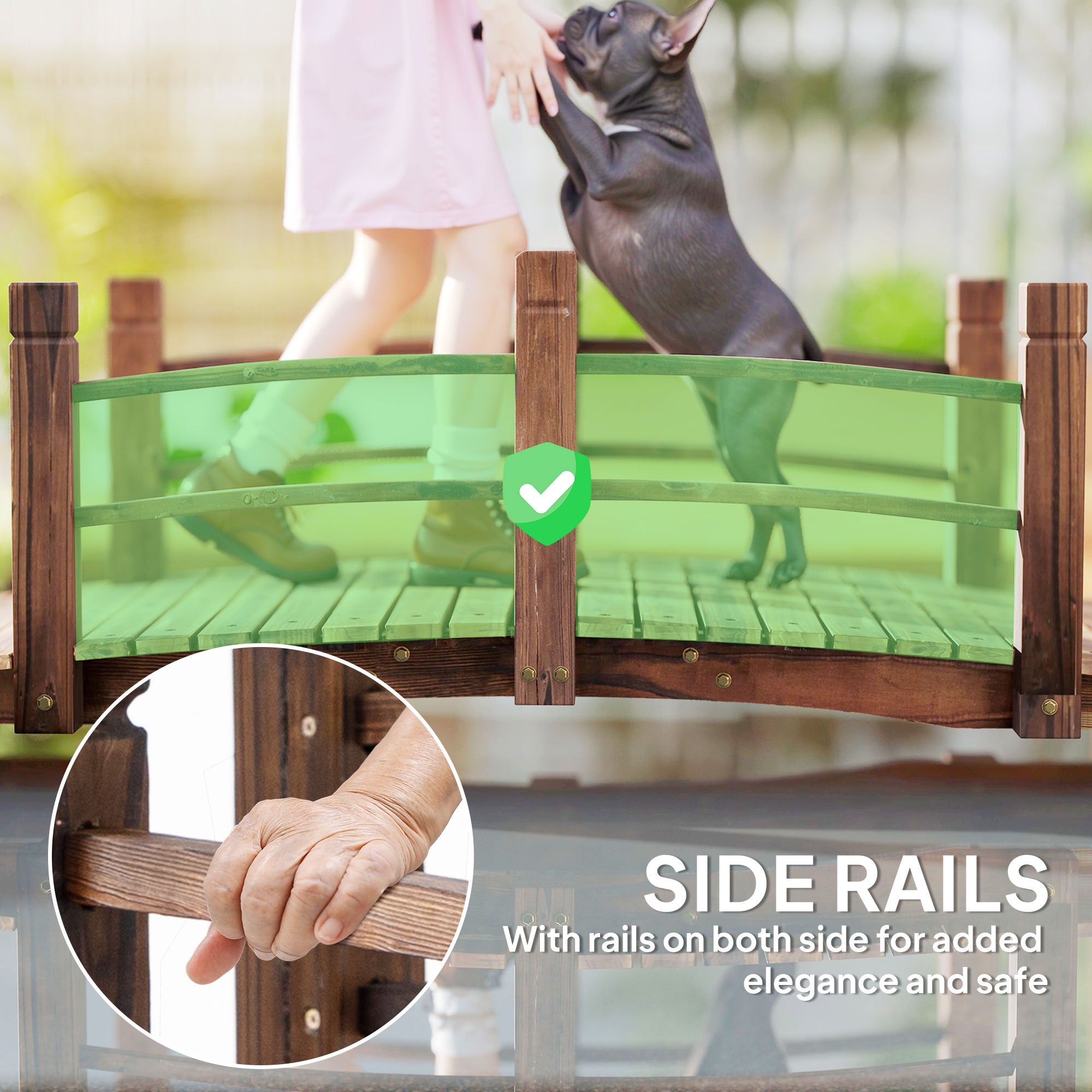 Fir Wood Garden Bridge 60" Arc Walkway with Side Railings