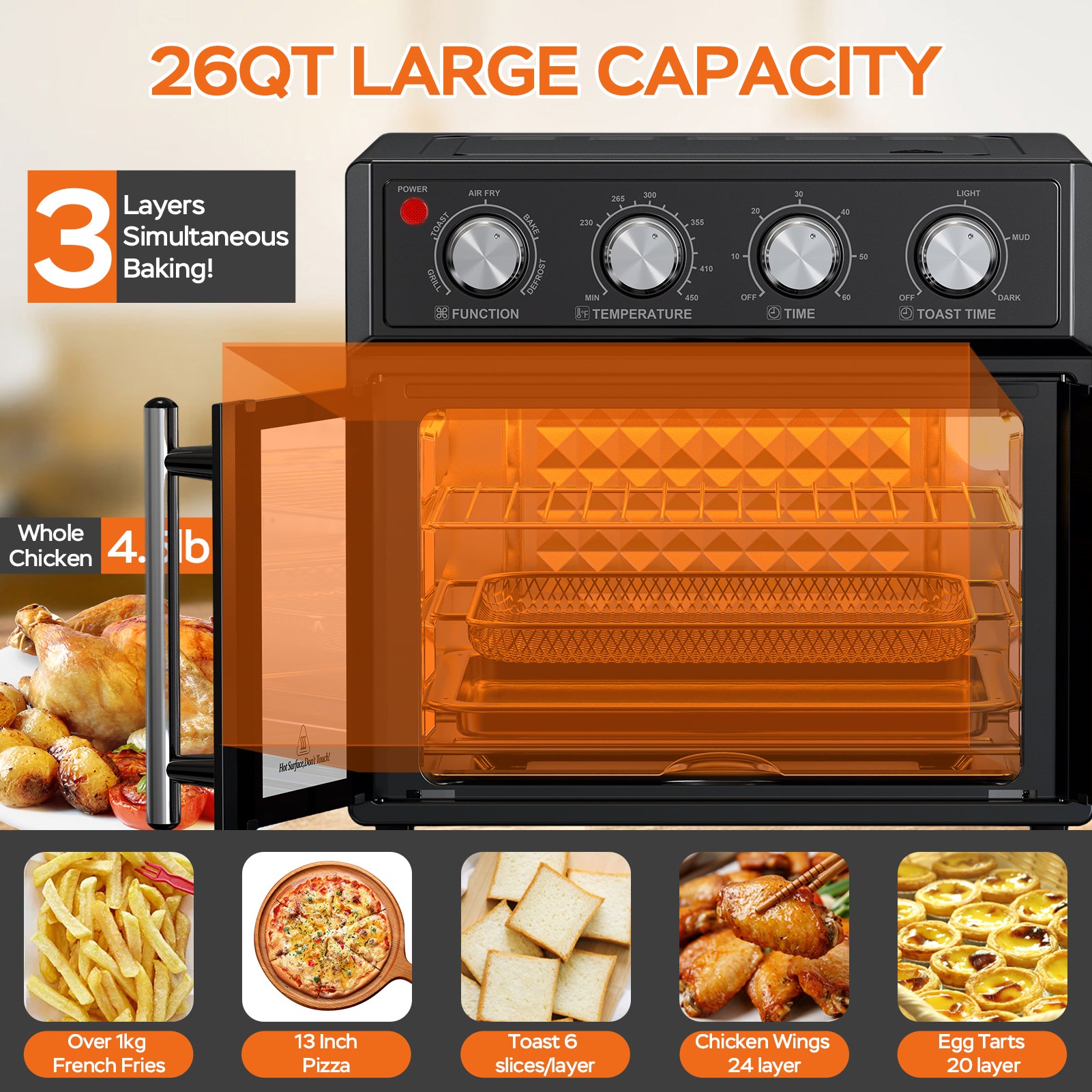 29.5 QT Air Fryer Convection Toaster Oven, French Door