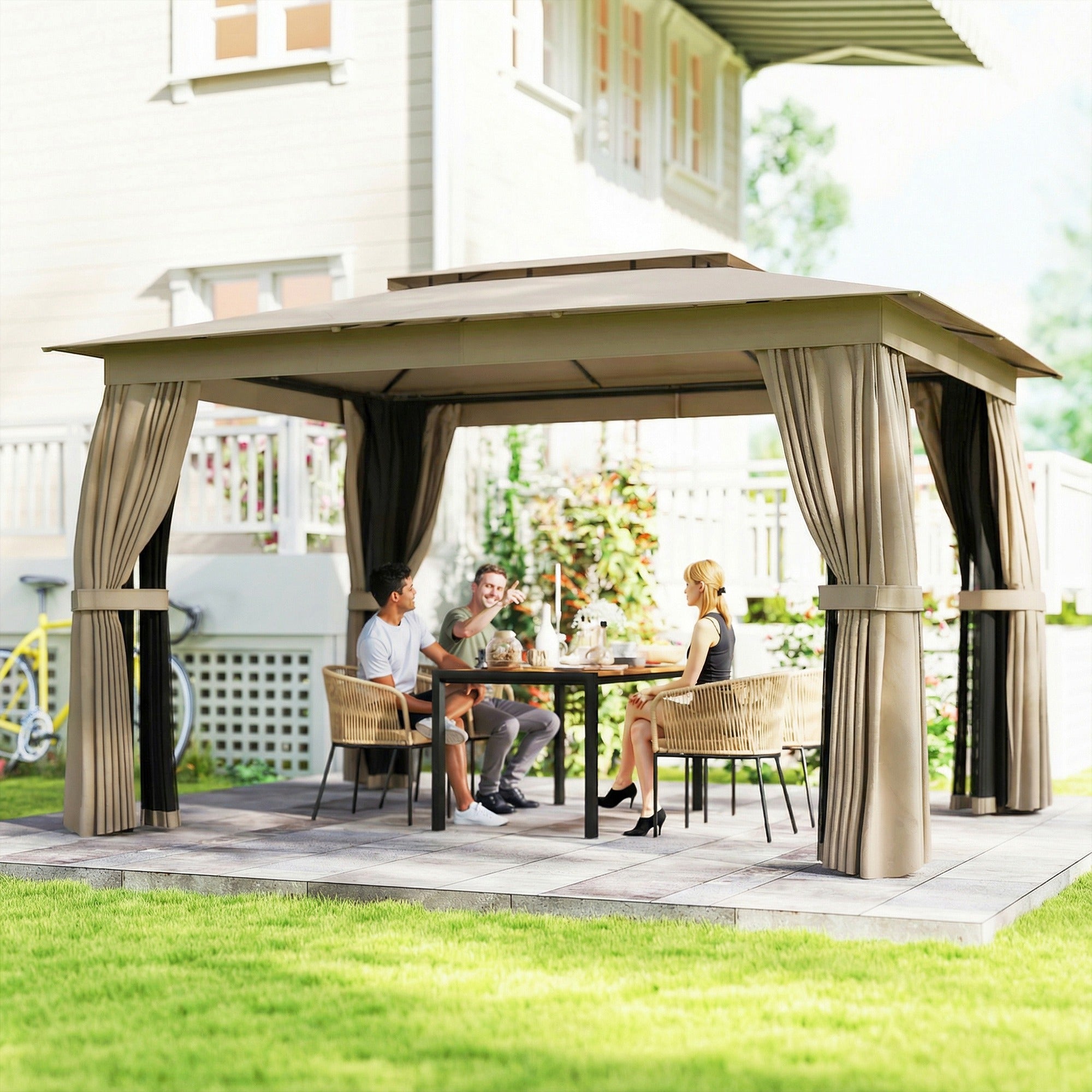 10x12 Soft Top Patio Gazebo with Curtains and Netting