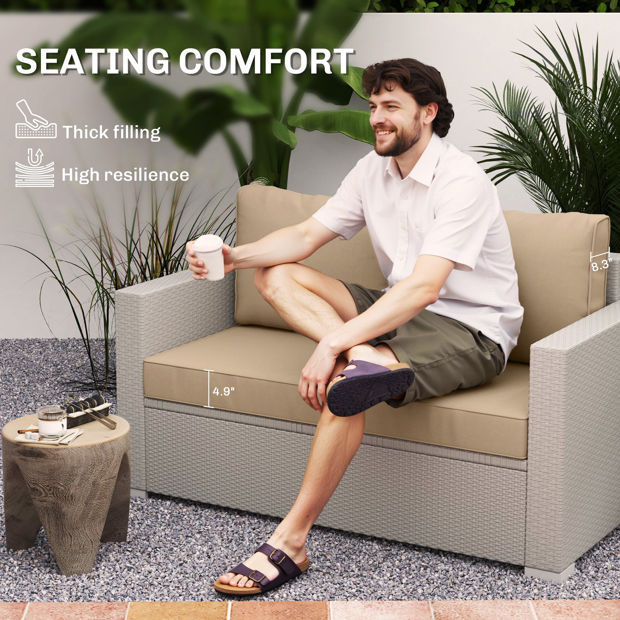 2-Seat Patio Loveseat Cushion Set, 46x26x5 In, Beige