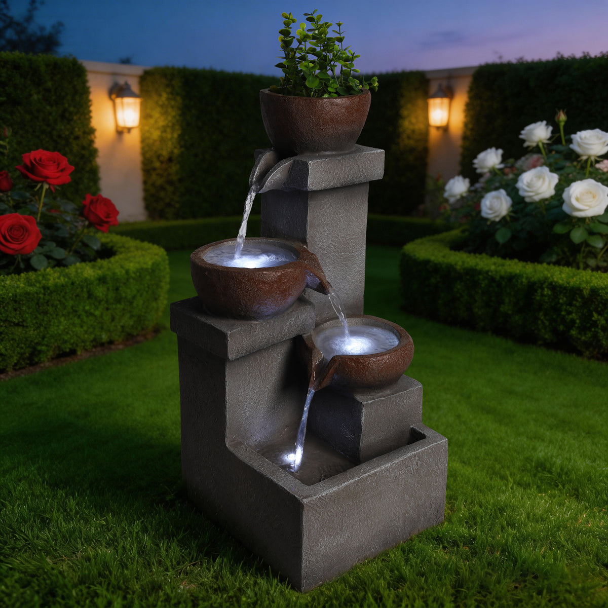 Tiered Cascading Jar Water Fountain with LED Lights