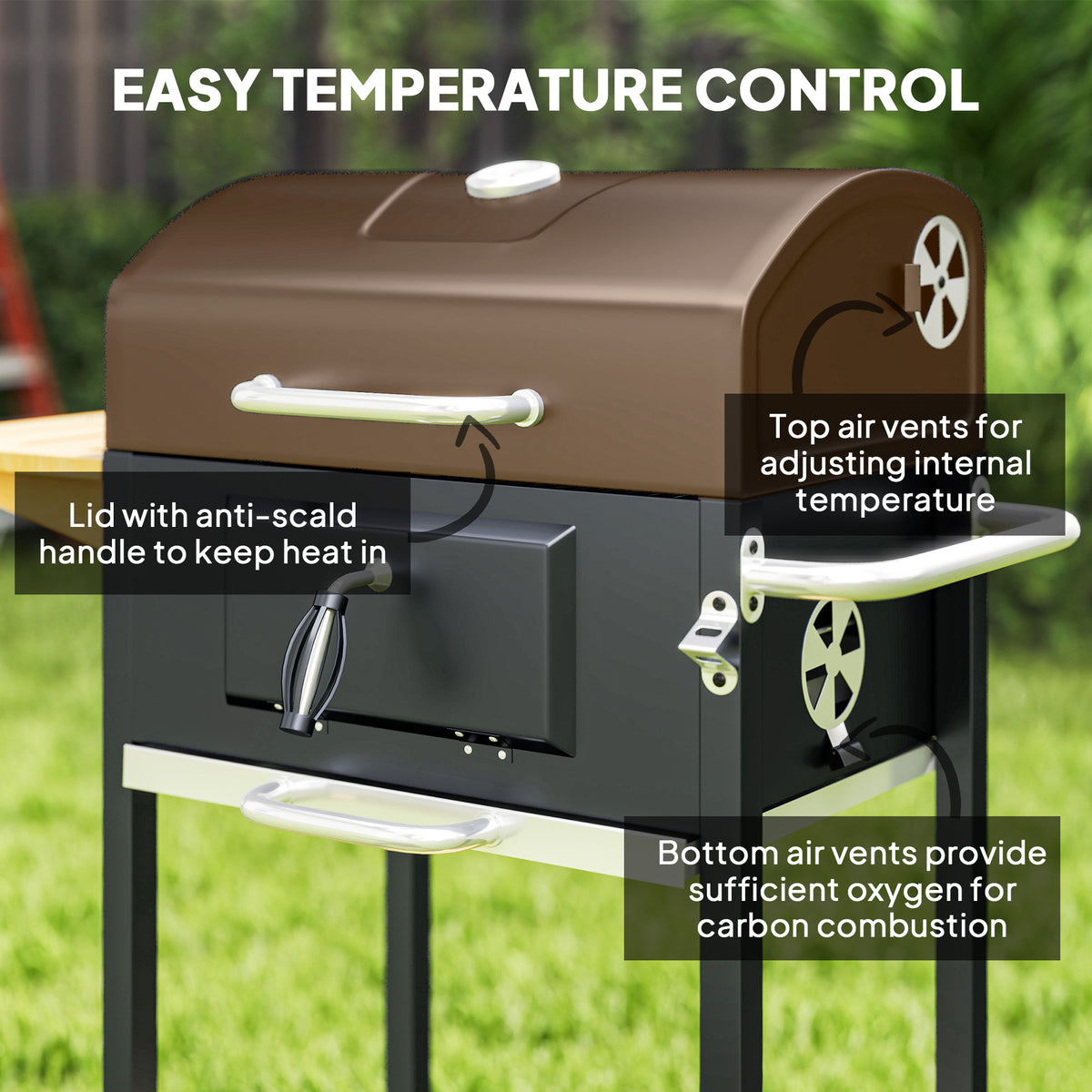 Charcoal BBQ Grill with Side Table and Storage Shelf