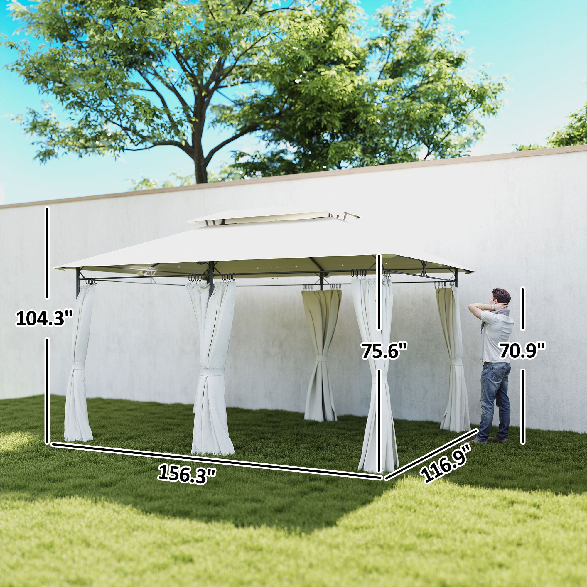 10' x 13' Double Roof Patio Gazebo with Curtains