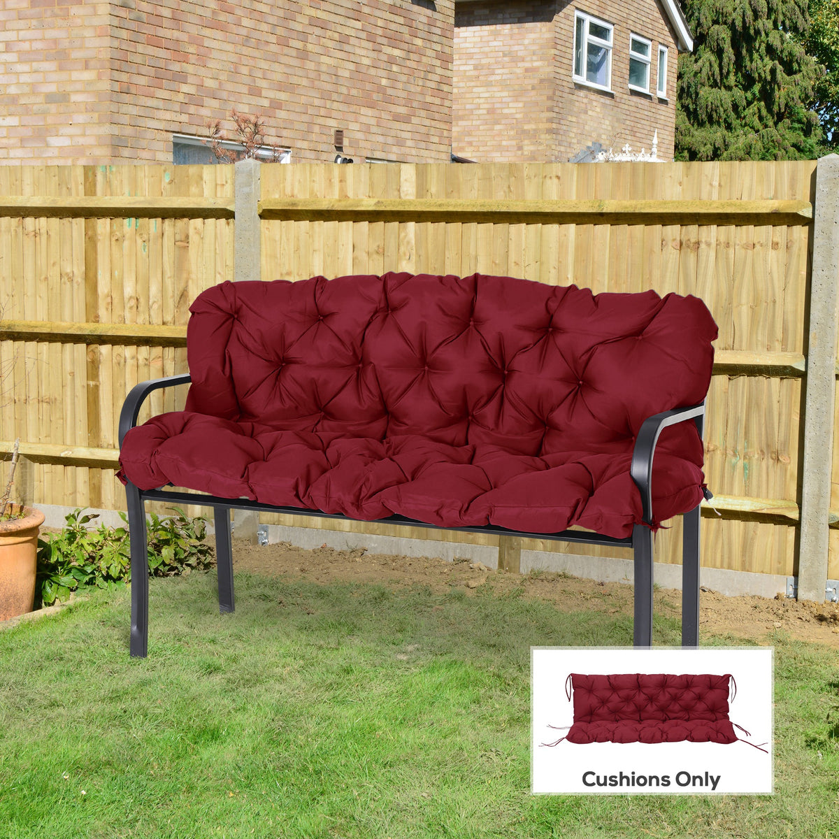 59x38 Tufted Bench Cushion for 3-Seater Swing Chair, Wine Red