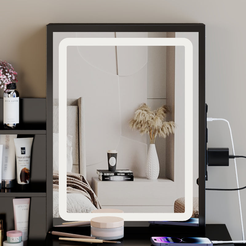 29.2" Bedside Cabinet Vanity with LED Mirror & Stool