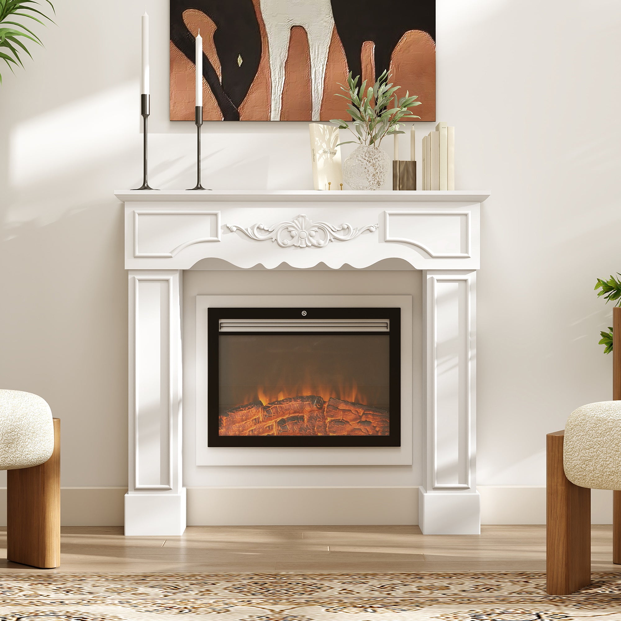 Baroque Freestanding Fireplace Mantel Surround 43.3" White