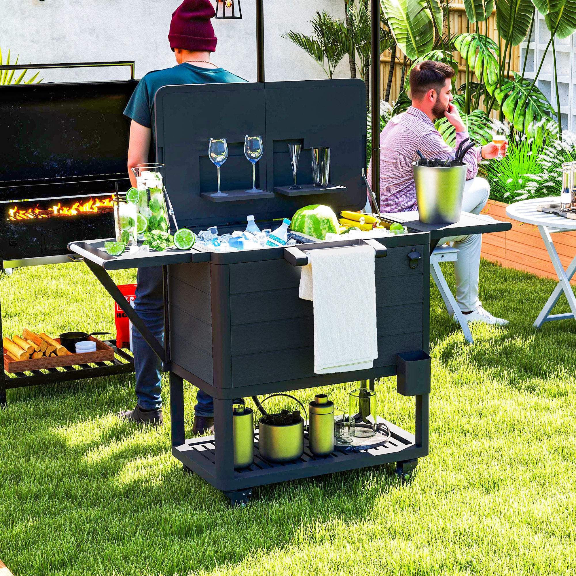 104 Quart Rolling Cooler Cart with Shelves