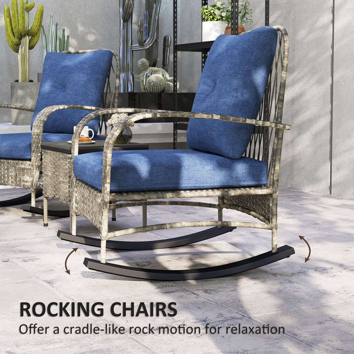 3 Piece PE Rattan Patio Set with Rocking Chairs