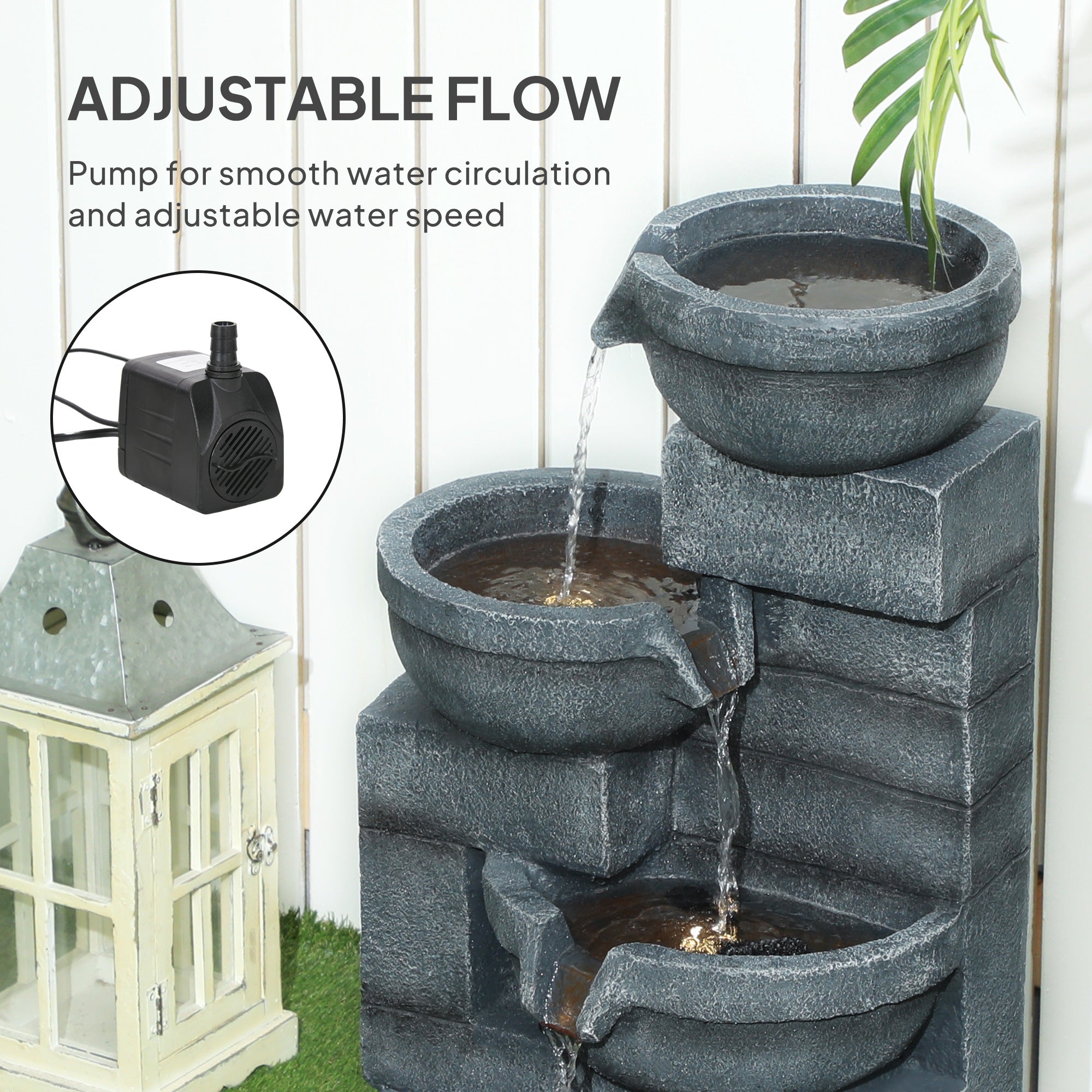 30" Tall 4-Tier Resin Outdoor Waterfall Fountain with LED Lights