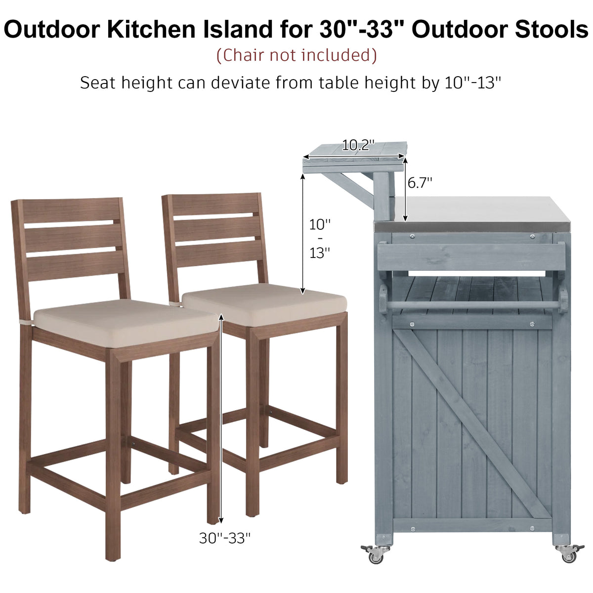 K&K 53.3 Outdoor Kitchen Island With Raised Shelf